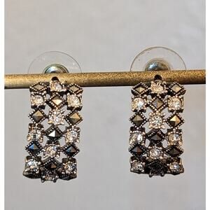 Tori Hill 925 Sterling Marcasite & Crystal Openwork Half Hoop Earrings
